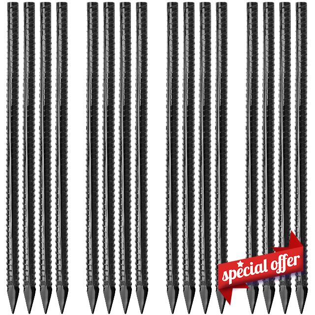 16 inches Ground Rebar Stakes (16 pcs) Heavy Duty Metal Spikes for Concrete Timber Garden Plant