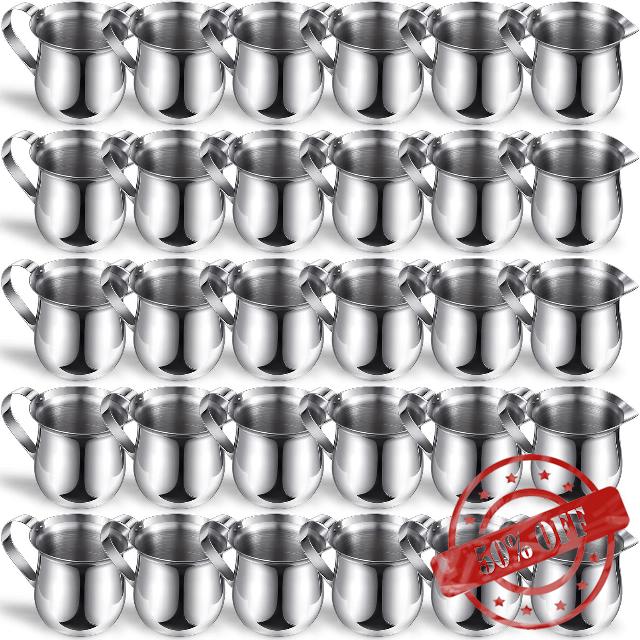 Bokon 36 Pcs Stainless Steel Bell Creamers 3 oz Creamer Pitcher for Serving Milk Coffee Cream Syrup Sugar Bell Shaped Creamer Container Espresso Shot Frothing Pitcher Cup for Restaurant Cafes Home