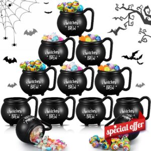 Uiifan 12 Pcs 15 oz Halloween Cauldron Mug Witches Brew Black Plastic Cups Mug Witch Decor Novelty Witch Gifts (Word Style)