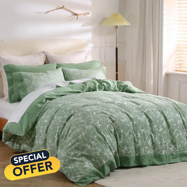 Grassix Duvet Cover Queen - Linen Cotton Blend Duvet Cover Set