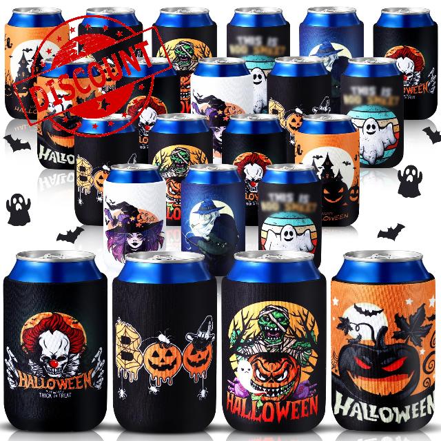 Uiifan 40 Pcs Halloween Can Cooler Sleeves Set 12 oz Skull Print Beer Can Sleeve Orange Black Neoprene Insulated Stubby Holder for Slim Cans Beverages Bottle Drink Halloween Party Decorations Supplies