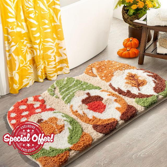 YesRug Fall Bathroom Rug Orange Cute Bath Mat for Entryway Gnome Bathroom Decor Funny Bath Mat Plush Water Absorbent Autumn Cartoon Style Non-Slip Washable Floor Mats Toilet Rug 20"x32"
