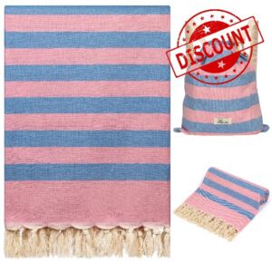 Saulel Turkish Beach Towel 40 x 71-inch Oversized Beach Towel with Carry Backpack &ndash; Sand-Proof Quick-Dry Beach Towel &ndash; Premium Cotton Turkish Towel for Adults &ndash; Lightweight and Soft Beach Blanket