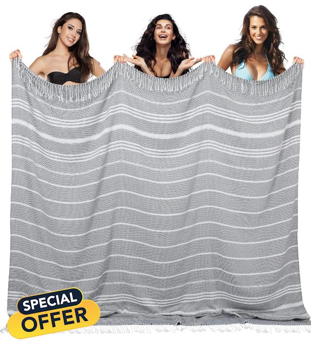 Giant Turkish Beach Towel Blanket Extra Large Boho Throw Blanket Jumbo Fast Drying Soft Thin Sandless Compact Oversized No Sand Repellent Anti Resistant Repels Sandfree Chamois Women Men Adult Gifts