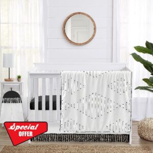 Sweet Jojo Designs Black White Boho Stitch Boy Girl Gender Neutral Unisex Baby Crib Bedding Set Infant Nursery Room Blanket Fitted Sheet Skirt Diaper Stacker 4p Farmhouse Bohemian Southwestern Fringe
