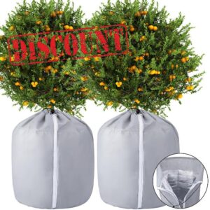 Tlswshsy 2PCS Plant Winter Protection Pot -27.6" x 25.6" Flower Pot Protection Bag - Anti-Frost Winter Pot Plant Cover with Drawstring and Zipper for Winter Outdoor Fruit Trees Potted Plants Shrubs