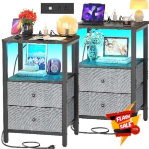 Cyclysio Nightstands Set of 2 with Charging Station