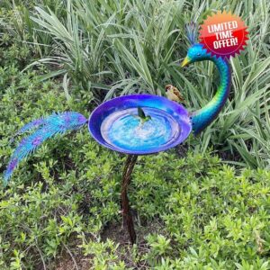 HLQMFHT 12.8" W*38.2" H Peacock Bird Baths for Outdoor