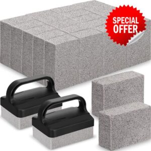 Dunzy 24 Pack Grill Griddle Cleaning Brick Block Pumice Stones Scrubbing Grill Cleaning Stone Griddle Scrubber Cleaner with Handle for Outdoor BBQ Flat Top Cookers Oven Removing Greases Stains