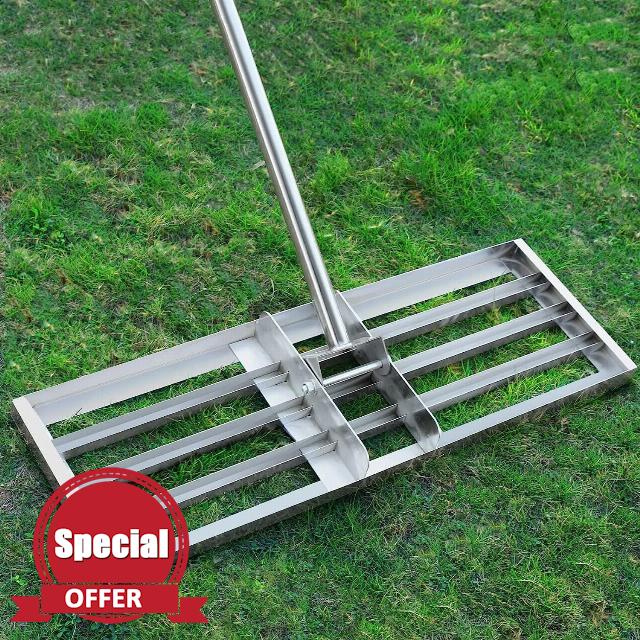 Opmeiro 30'' x 10'' Lawn Leveling Rake: Stainless Steel Lawn Level Tool with Adjustable 87'' Extra Long Handle - Leveling Rakes for Backyard Garden Yard Golf
