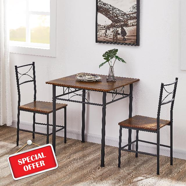 MEGOIVARTEN 3 Piece Small Square Dining Table Set for Kitchen Breakfast Nook