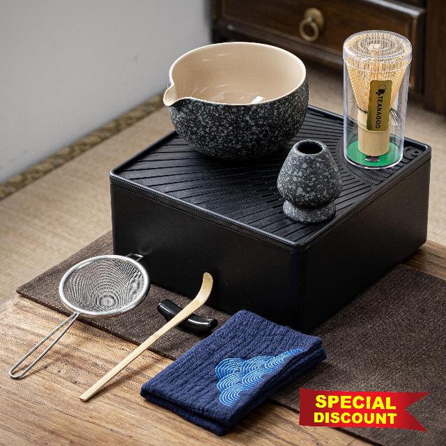 TEANAGOO Matcha Set Matcha Whisk Matcha Bowl with Pouring Spout Scoop Matcha Whisk Holder Tea Making Kit