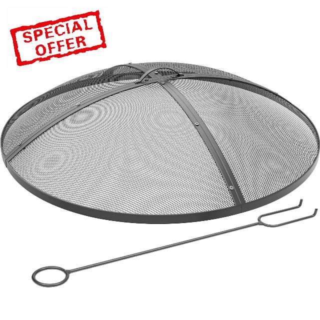 YITAHOME Heavy-Duty Fire Pit Spark Screen with Handle and Poker