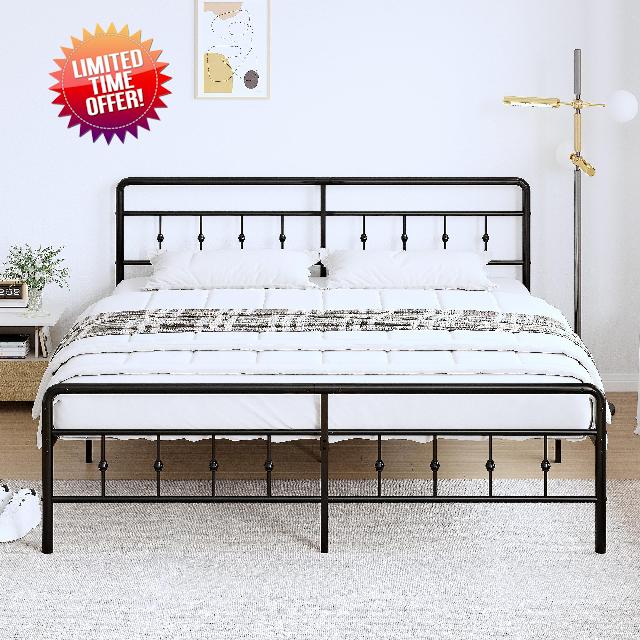 DiaOutro Classic Metal Platform California King Bed Frames with Headboard and Footboard
