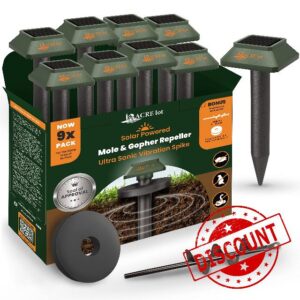 ACRE lot 9pk Mole Repellent for lawns Gopher Repellent Ultrasonic Solar Powered Snake Repellent Deterrent Mole Repeller Vole Repellent Outdoor Lawns Garden Yard All Pests Sonic Spikes Stakes Chaser