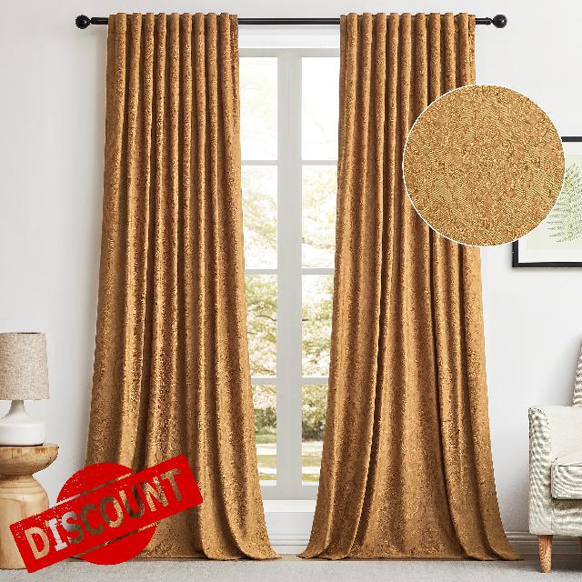 GIGIZAZA Brown Gold Velvet Curtains 84 Inch Long for Living Room