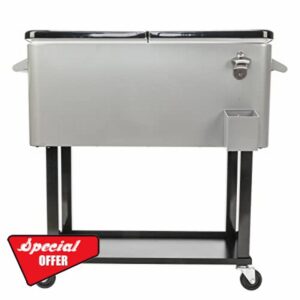 80QT Rolling Cooler Cart - Ice Chest Beverage Cooler with Bottle Opener and Drainage Cap - Portable Outdoor Cooler Cart with Dual-Sided Lid and Shelf - Pool Party Outdoor Bar on Wheels
