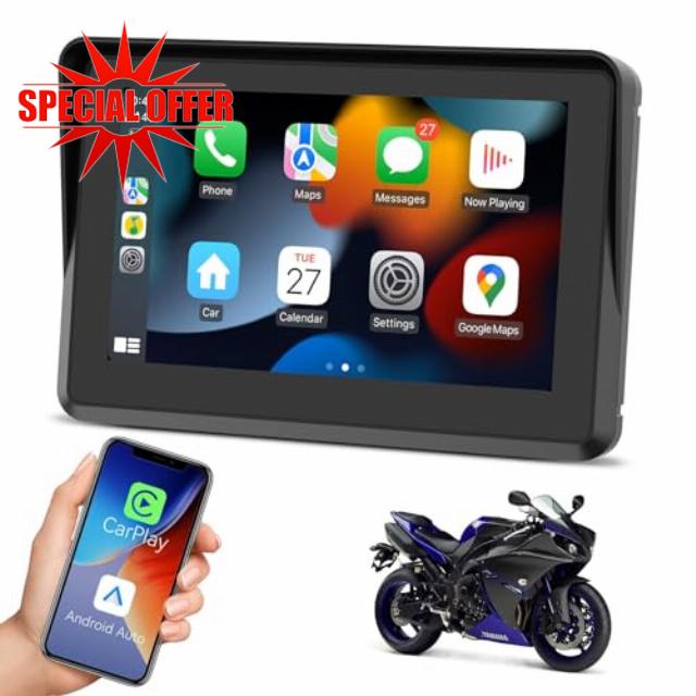 WonVon Motorcycle GPS Navigation System 5" IPS Touch Screen with Wireless Apple-CarPlay & Android Auto IPX7 Waterproof Dual Bluetooth Accessories