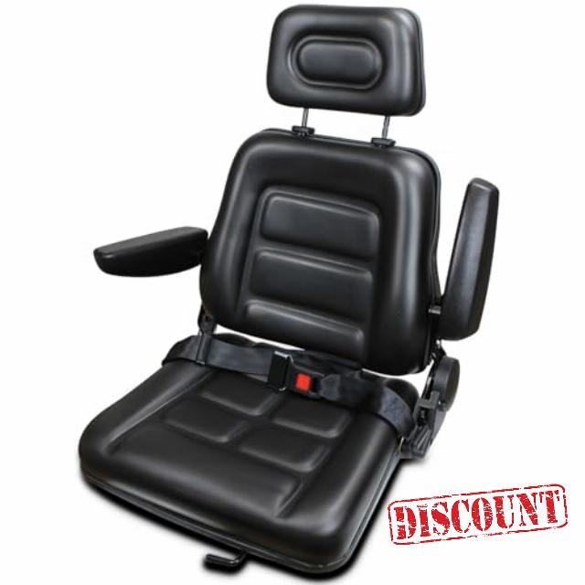 Tractor Seat Universal Forklift Seat Black PVC Mower Seat Foldable Seat with Safety Belt Armrest Headrest