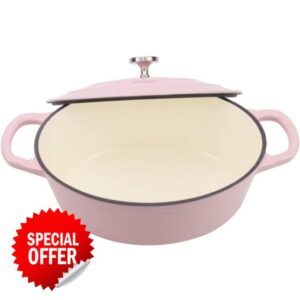Pumpkin Pot Enameled Cast， Dutch Oven with Lid 28cm Oval Cast Iron Stew Pot Multi-Functional Enamel Casserole Dish Non-Stick Fryin Roasting Pinkte (Color : Pink)