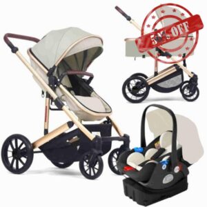 LUISAS Toddler Stroller Baby Strollers for Girls Boys Baby Stroller Newborn ​Carriage with Stroller Footmuff 3 in 1 Foldable Stroller Travel System with Car Seat and Base (Color : Beige)