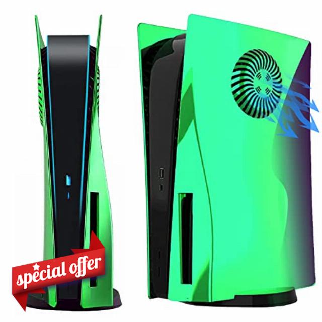Chrome Green PS5 Faceplate with Cooling Vents Cover Electroplated Gloss Replacement Plates Shell Accessory for Playstation 5 Disc Editio