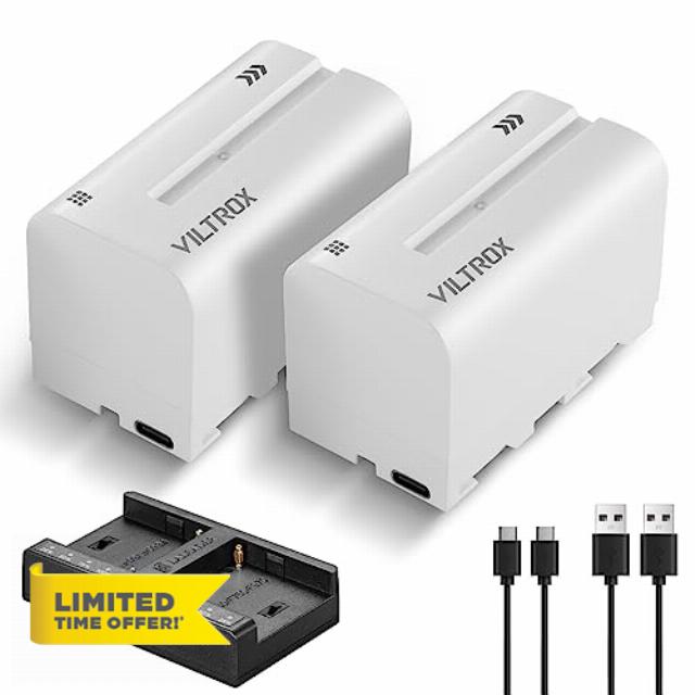 VILTROX Batteries NP-F750 Replacement Battery 2 pcs Battery and Dual USB-C Charger