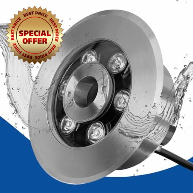 AURA LIFE LED Fountain Light Underwater Bubbler Ring Lighting | Surface Deck Mount Jet Nozzle Light for Water Features | IP68 Submersible 304 Stainless Steel Warm White 12V 6W