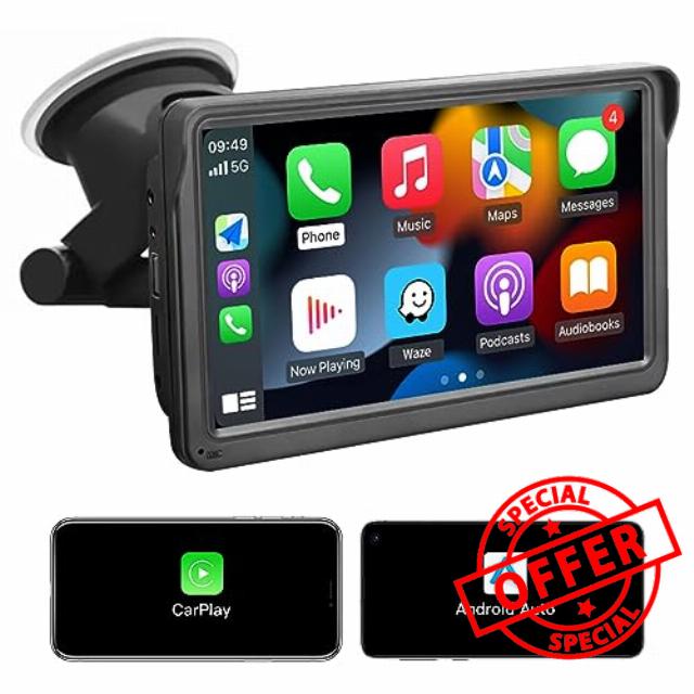 AUTOabc Wireless CarPlay/Android Auto Touch Screen Car Radio Portable Dash Mount Adapter Navigation/Mirror/Link HD LRV/FM/AM/Voice Control 7-inch Scree