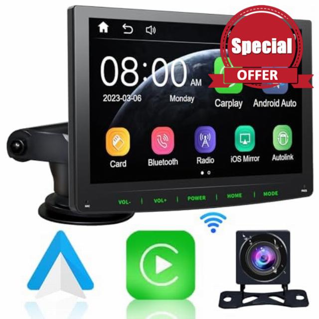 Auto Brightness Wireless Apple Carplay Dash Mount&Android Auto.7 inch Portable Car Stereo Touch Screen.Driveplay with Backup Camera.Drive Mate Car Play Navigation.Bluetooth Radio