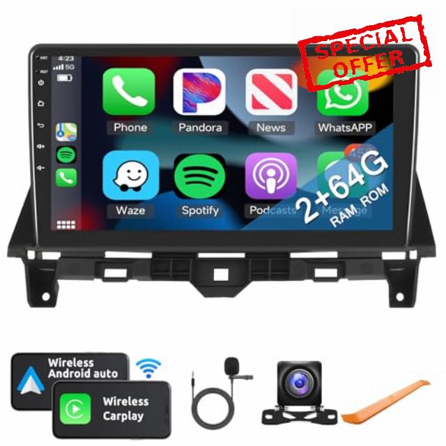 2G+64G Android Car Stereo for Honda Accord 8th 2008-2013 with Wireless Carplay/Android Auto with 10.1 Inch Touchscreen Car Radio WiFi GPS Navigation Bluetooth USB FM/RDS Dual Mic + Backup Camera