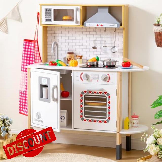 Tinysure Play Kitchen for Kids - Toy Kitchen Set for Toddlers with Realistic Lights and Sounds