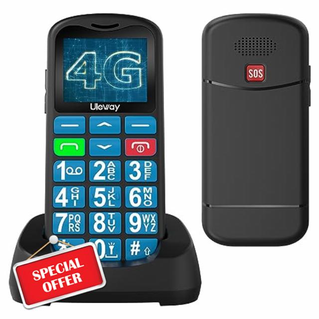 Tosaju 4G Big Button Mobile Phone for Elderly Unlocked Sim Free Senior Mobile Phones Easy to Use Pay as You Go 1.77" LCD Display SOS Button Talking Numbers Torch 800 mAh Battery - Blue