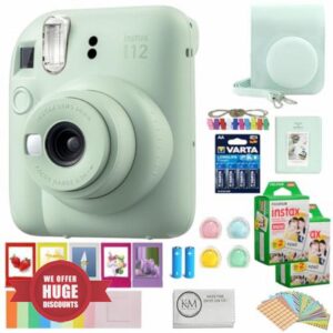 FUJIFILM INSTAX Mini 12 Instant Film Camera | Mint Green Bundled with INSTAX Mini Instant Film |40 Exposures + Instax Accessory Bundle + AA Batteries + Cleaning Cloth (10 Items)