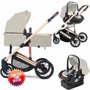 ElveBuka Baby Stroller and Car Seat Combo High View Convertible Baby Stroller 3 in 1 Baby Travel System Baby Pram Standard Baby Stroller Baby Stroller with True Pram Mode (Color : Beige)