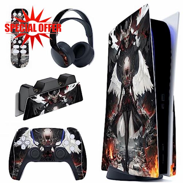 playvital Darkness Angel Full Set Skin Decal for PS5 Console Disc Edition