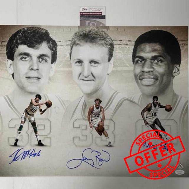 Autographed/Signed Larry Bird Kevin McHale Robert Parish Boston Celtics 16x20 Basketball Photo JSA COA