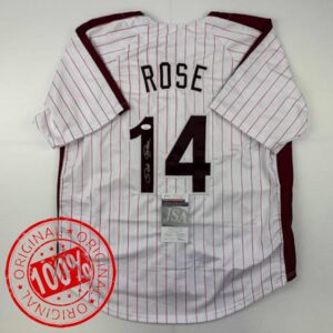 Autographed/Signed Pete Rose Philadelphia Pinstripe Baseball Jersey JSA COA