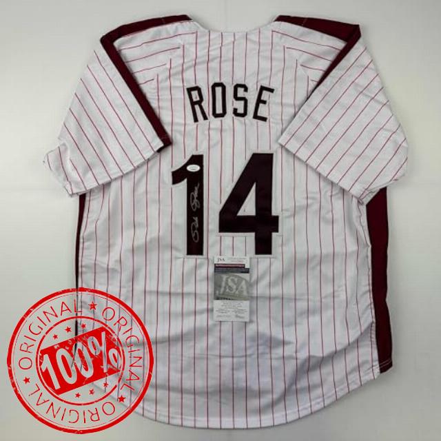 Autographed/Signed Pete Rose Philadelphia Pinstripe Baseball Jersey JSA COA
