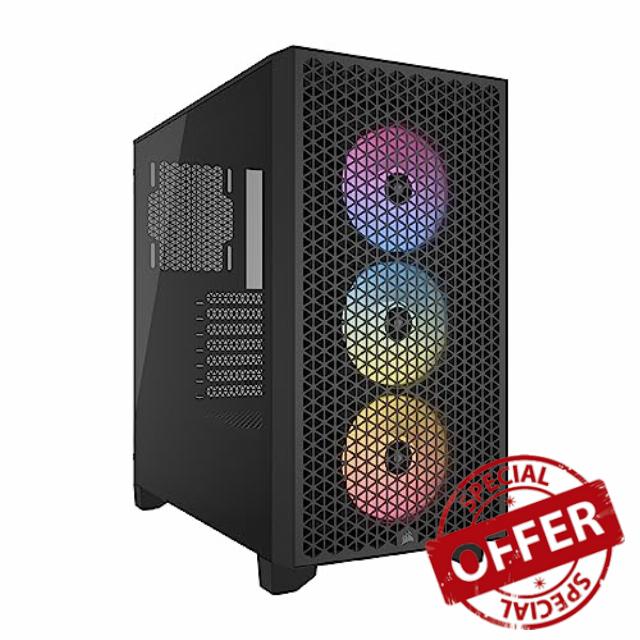 CORSAIR 3000D RGB AIRFLOW Mid-Tower PC Case – 3x AR120 RGB Fans – Three-Slot GPU Support – Fits up to 8x 120mm Fans – High-Airflow Design – Black