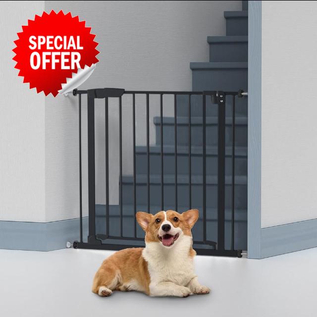 Panana Baby Toddler Safety Gate Pet Dog Barrier Stair Way Safety Fixed Board for Door Extra Wide Tall Lock Walk(Black)