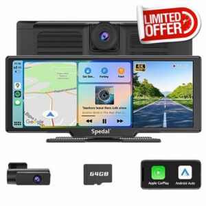 860 Portable CarPlay Screen with 4K Dash Cam Front and Rear- 9.3" Wireless Apple CarPlay ＆Android Auto Car Stereo