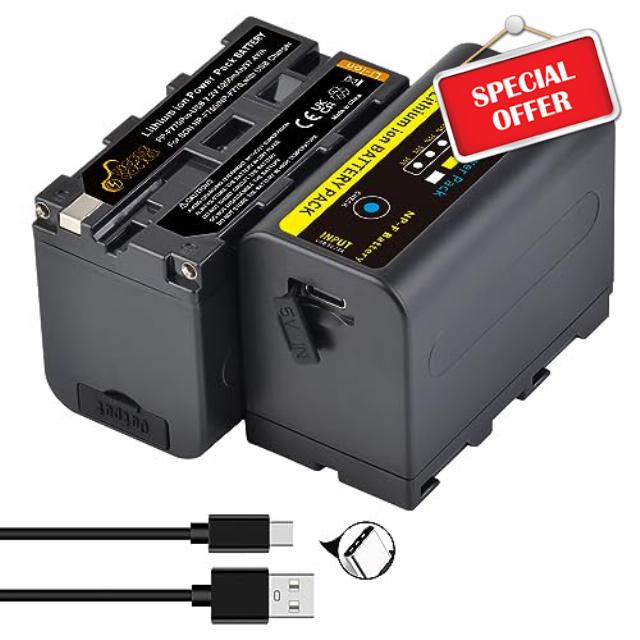 Pickle Power 2X5200mAh NP-F770 Battery Replacement with USB Output LCD Display for Sony NP-F550 F530 F930 F750 F960 950 Handycam Camcorder YONGNUO Godox LED Video Ligh