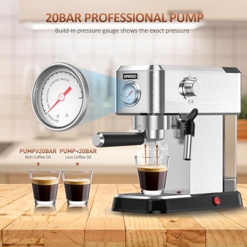 Compact Stainless Steel Espresso Coffee Machine with 40oz Removable Water Tank for Home