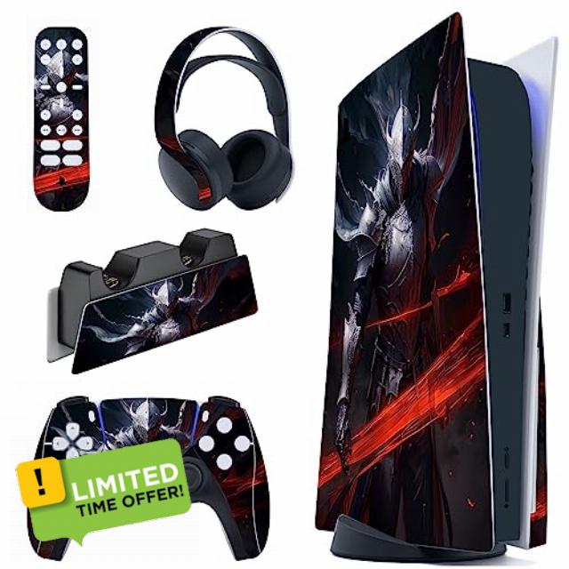 PlayVital Silver Knight Full Set Skin Decal for PS5 Console Disc Edition