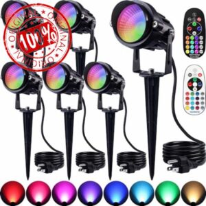 SUNVIE 12W Halloween Spotlight Outdoor 120V LED Spot Lights RGB Color Changing Landscape Lights with Remote Control Waterproof Colored Spotlights with Plug for Christmas Decorations Yard Tree