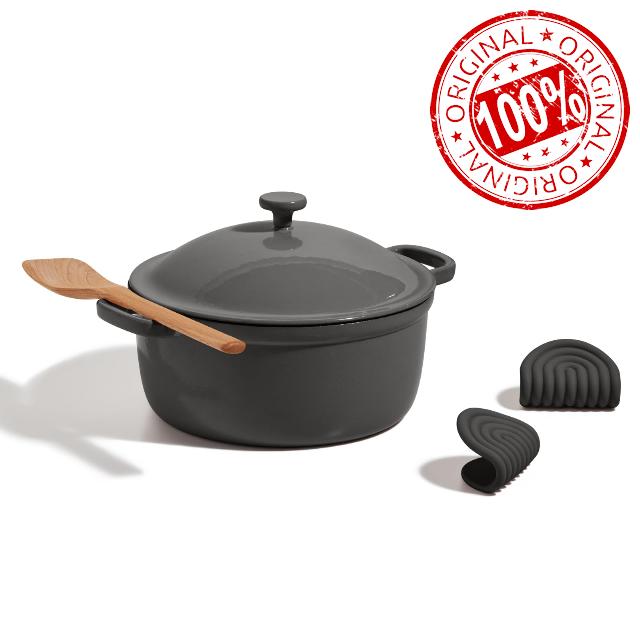 Our Place Cast Iron Perfect Pot | 6-in-1 Multifunctional 5.5 Qt. Toxin-Free Enameled Dutch Oven with Self-Basting Lid | Hot Grips & Beechwood Scraper | Induction Cooktop and Oven Safe | Char