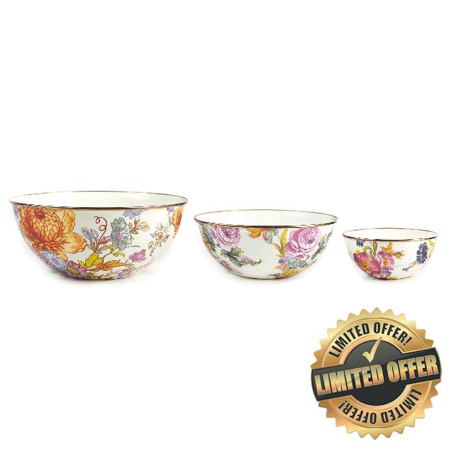 MACKENZIE-CHILDS Flower Market White Mixing Bowls - Set of 3