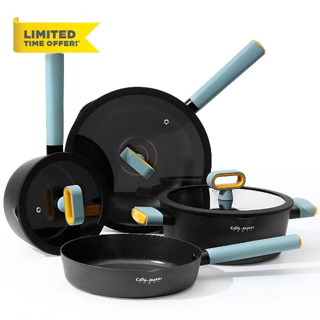 Leetaltree 8 PC Glacier Blue Hard Pots and Pans Set with Lids