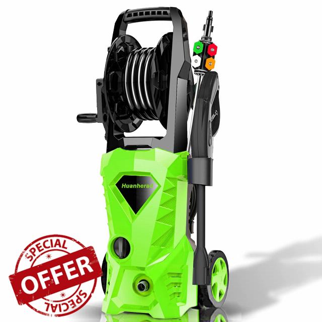 Huanherad 3500 Max PSI Electric Pressure Washer 2.6 GPM 1600W Power Washer with 20ft Hose Reel